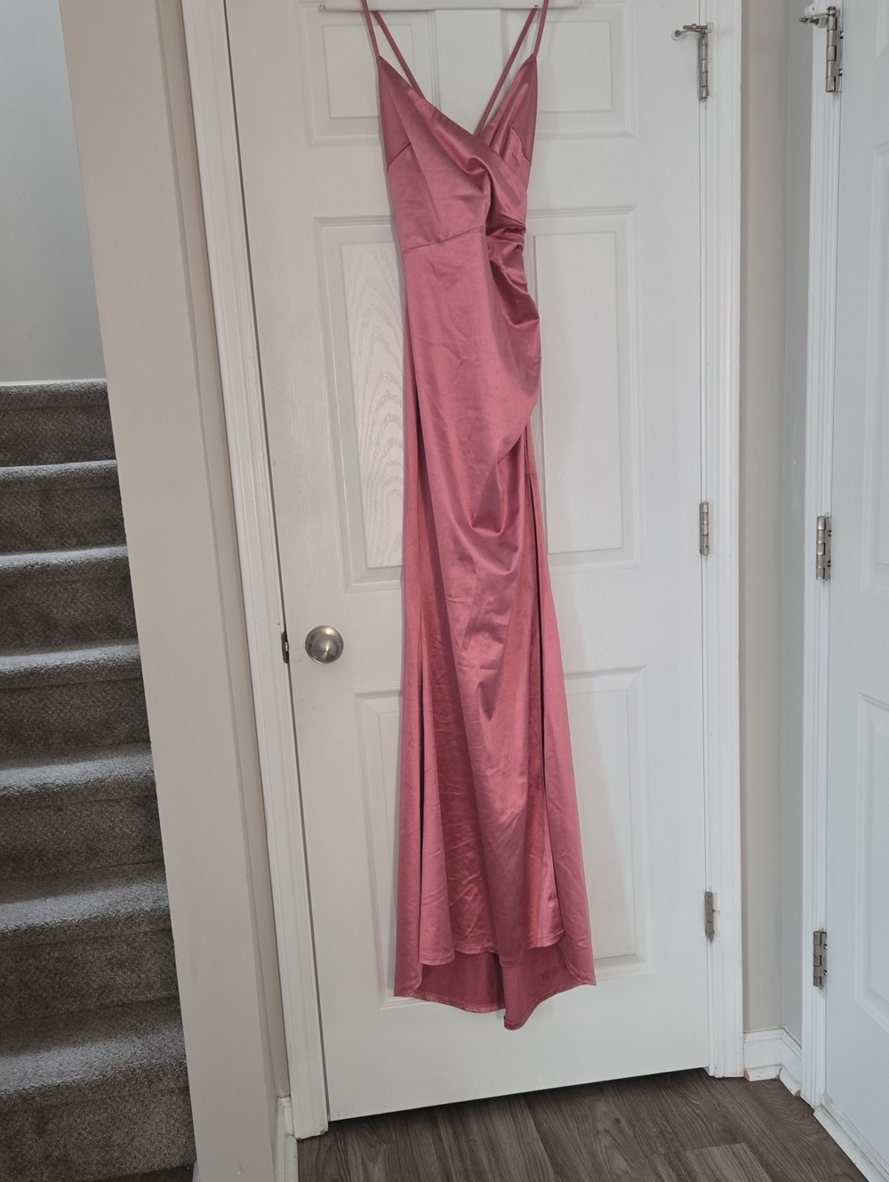 Satin Rosy Pink Slip Dress with Spaghetti Straps